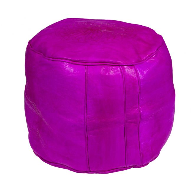 Pink leather pouf without filling 42Ø (high) The African Touch