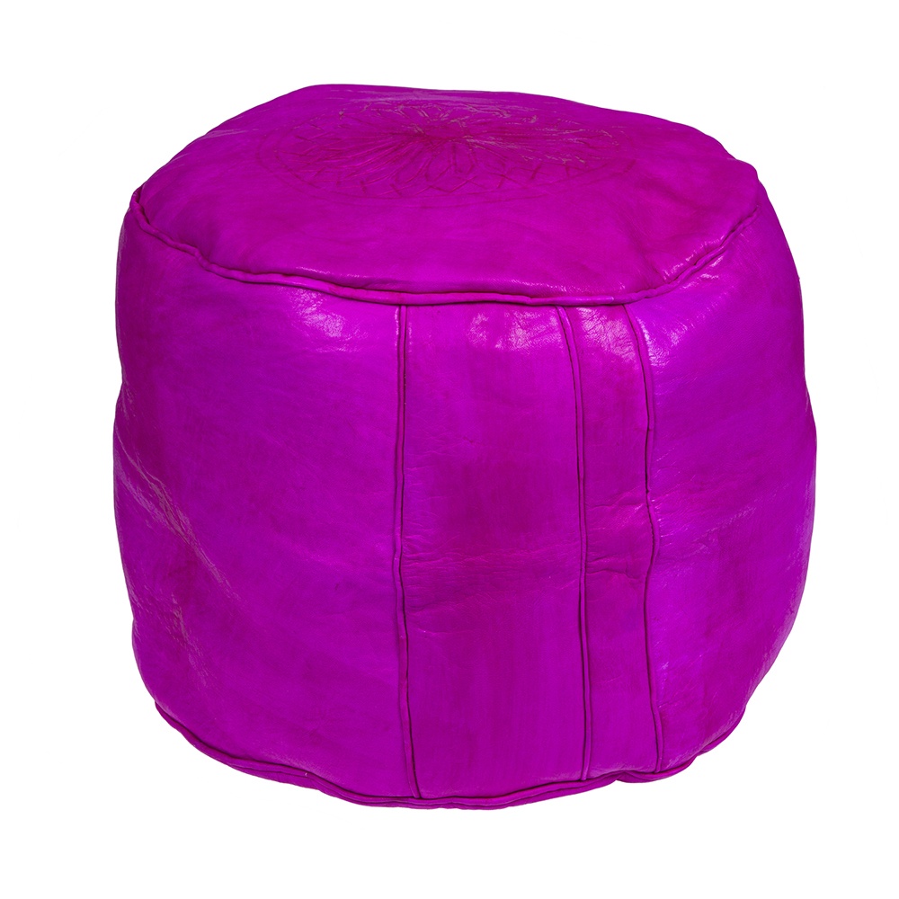 Pink leather pouf without filling 42Ø (high) The African Touch